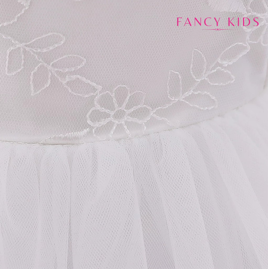 Embroidered white baptism dress with bonnet