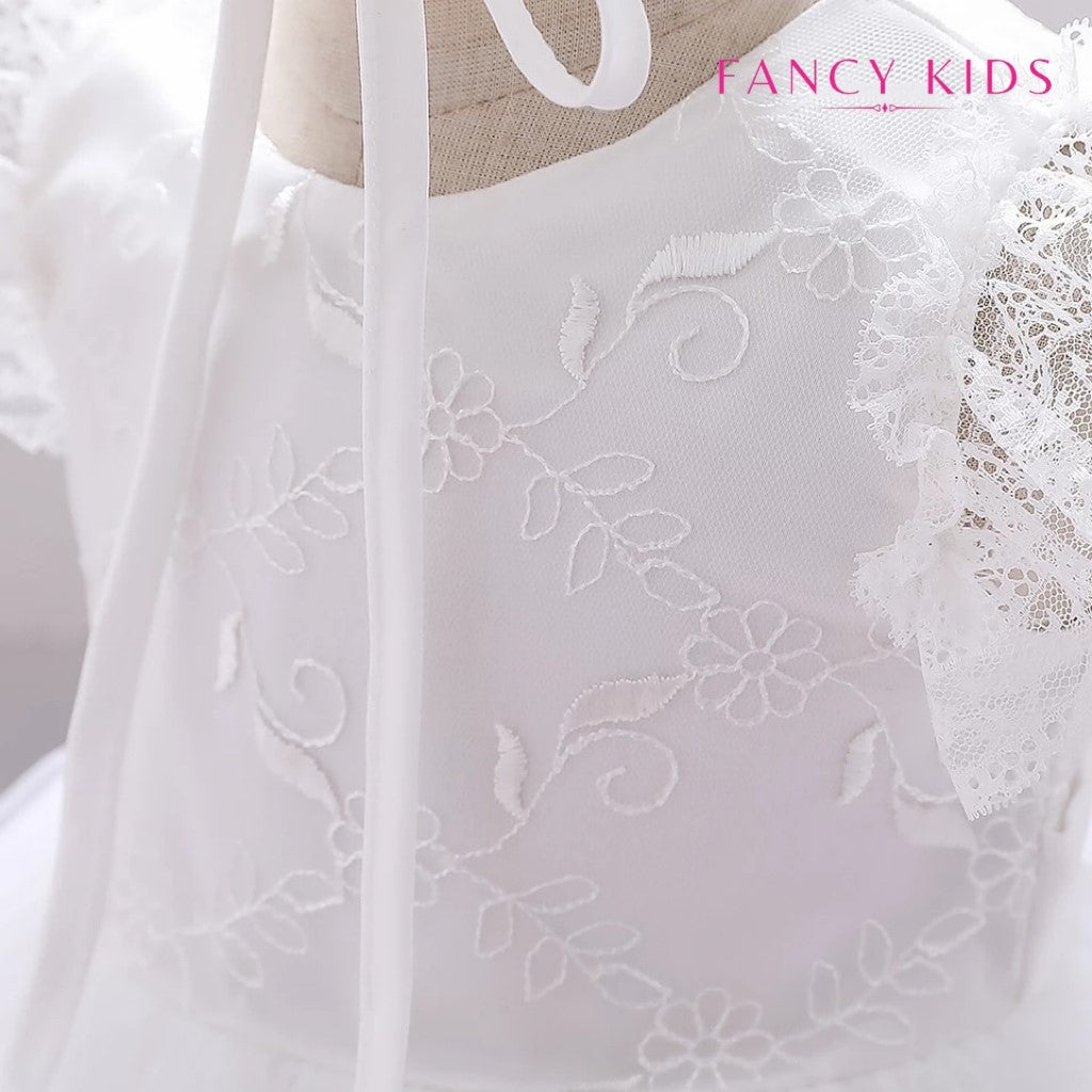 Embroidered white baptism dress with bonnet