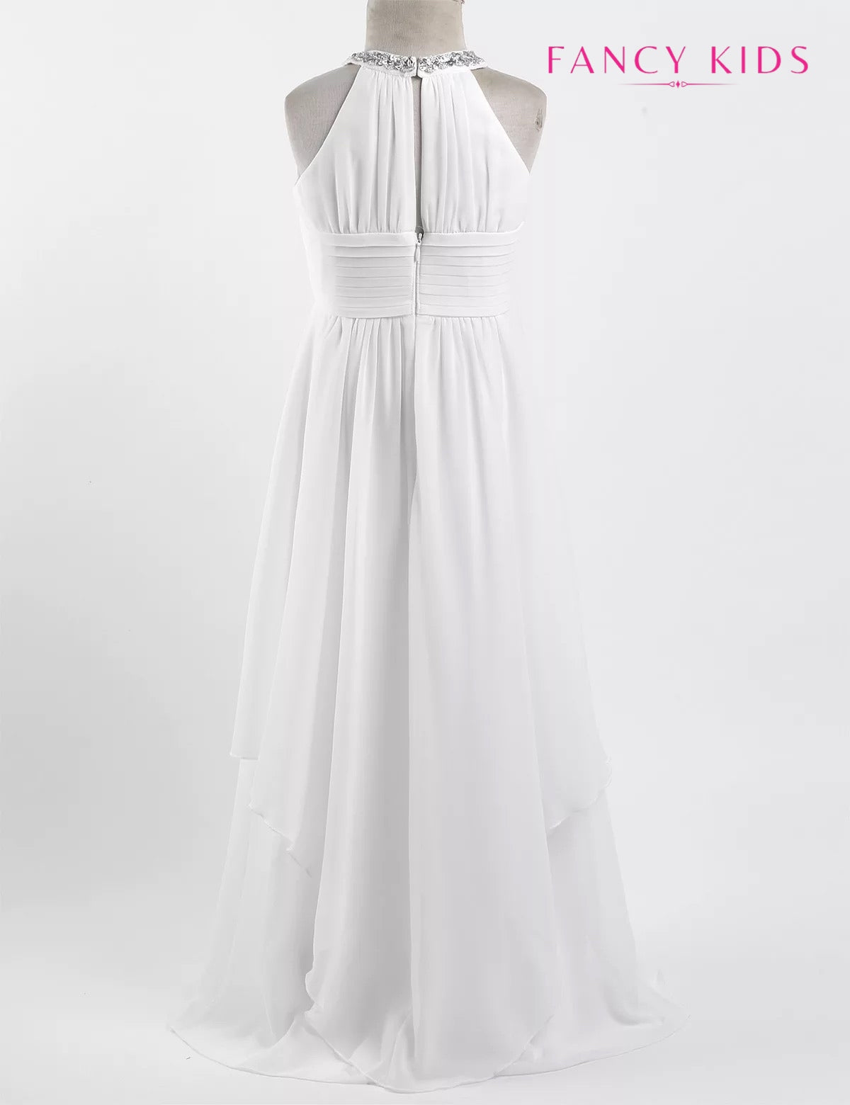 White Flower girl dress-high neck-chiffon