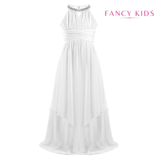 White Flower girl dress-high neck-chiffon