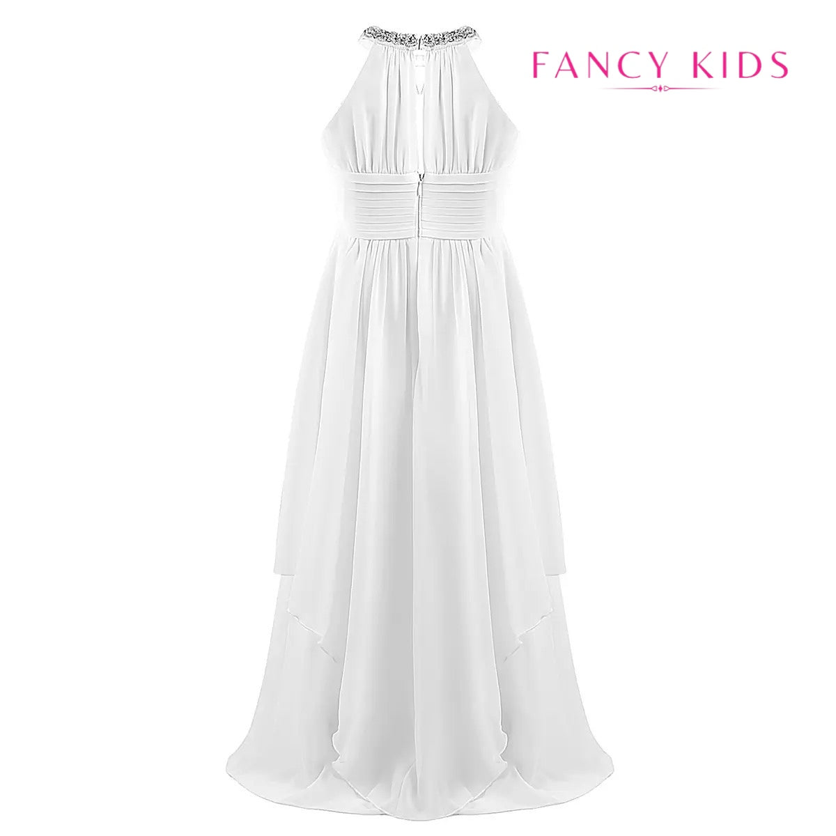 White Flower girl dress-high neck-chiffon