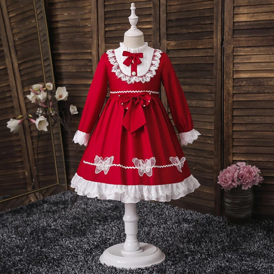 Red and white long sleeve Lolita dress